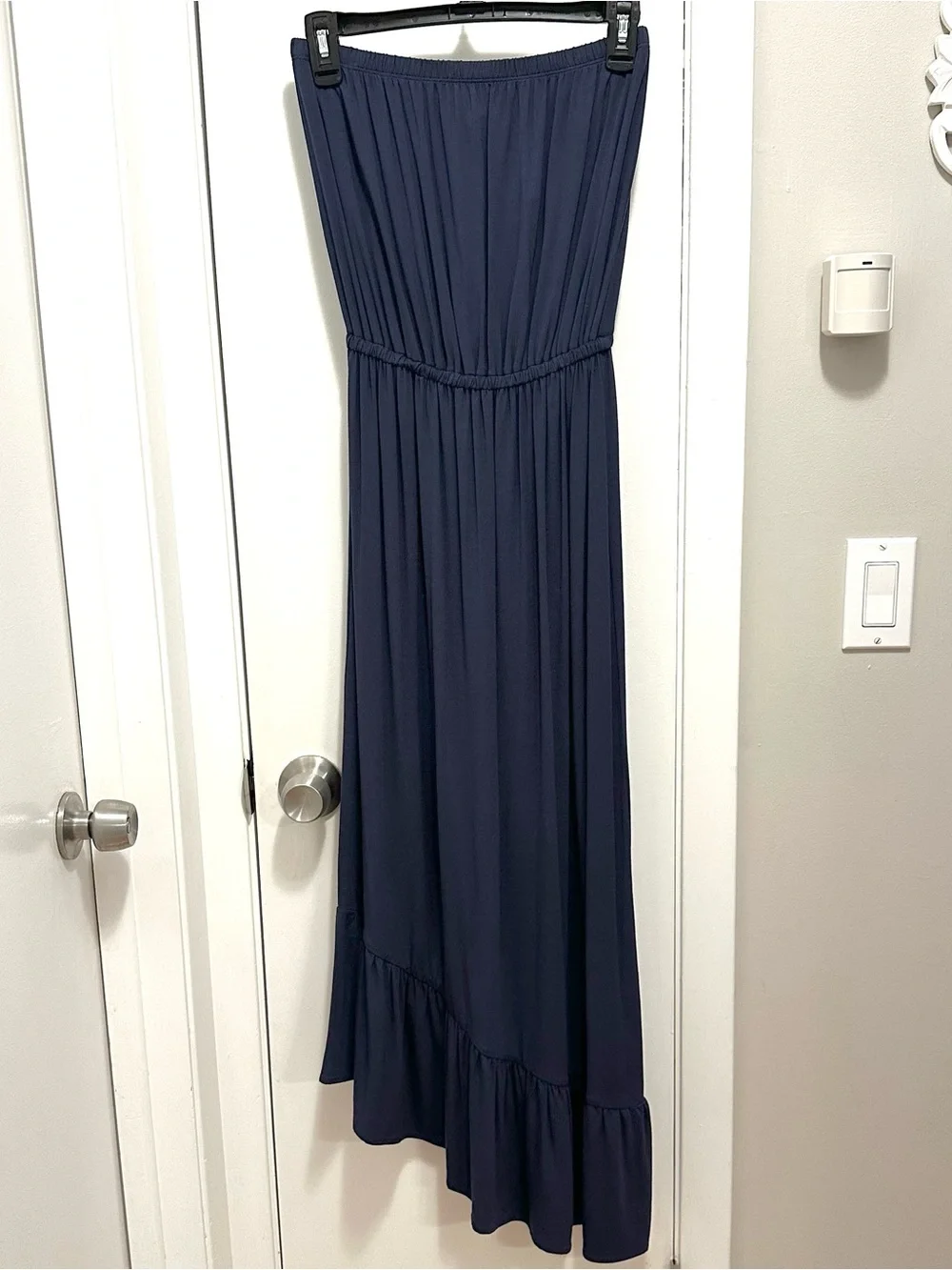 Lilly Pulitzer Navy Blue Strapless Midi Dress S Asymmetric Ruffle Hem Stretch - Picture 2 of 8